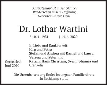 Todesanzeige von Lothar Wartini von merkurtz