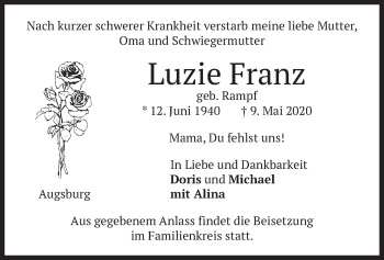 Todesanzeige von Luzie Franz von merkurtz