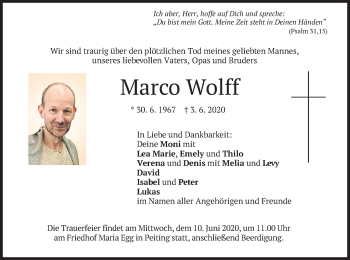 Todesanzeige von Marco Wolff von merkurtz