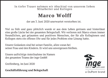 Todesanzeige von Marco Wolff von merkurtz