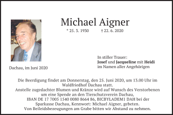 Todesanzeige von Michael Aigner von merkurtz