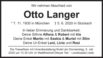 Todesanzeige von Otto Langer von merkurtz