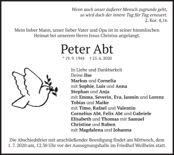 Todesanzeige von Peter Abt von merkurtz
