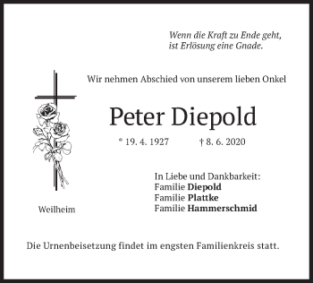 Todesanzeige von Peter Diepold von merkurtz