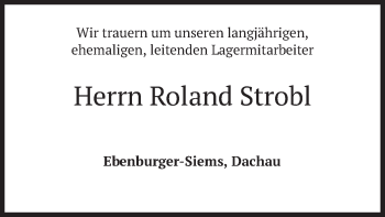 Todesanzeige von Roland Strobl von merkurtz