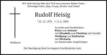 Todesanzeige von Rudolf Heisig von merkurtz