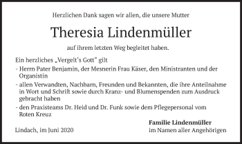 Todesanzeige von Theresia Lindenmüller von merkurtz