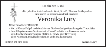 Todesanzeige von Veronika Lory von merkurtz