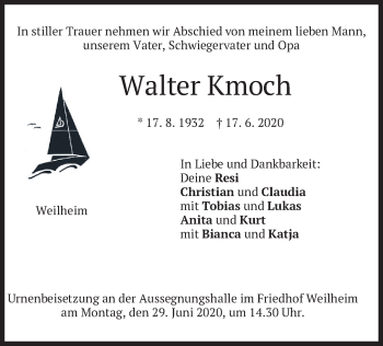 Todesanzeige von Walter Kmoch von merkurtz