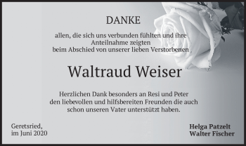 Todesanzeige von Waltraud Weiser von merkurtz