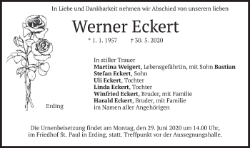 Todesanzeige von Werner Eckert von merkurtz