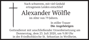 Todesanzeige von Alexander Wölfle von merkurtz