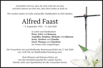 Todesanzeige von Alfred Faast von merkurtz