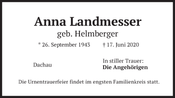 Todesanzeige von Anna Landmesser von merkurtz