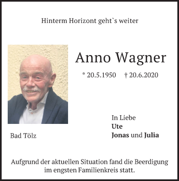 Todesanzeige von Anno Wagner von merkurtz