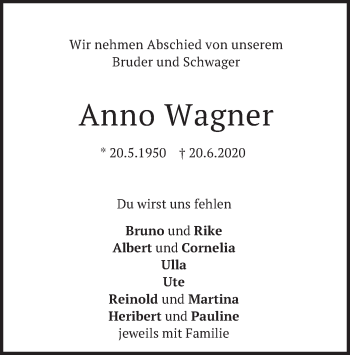Todesanzeige von Anno Wagner von merkurtz