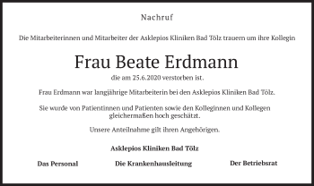Todesanzeige von Beate Erdmann von merkurtz