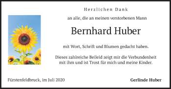 Todesanzeige von Bernhard Huber von merkurtz