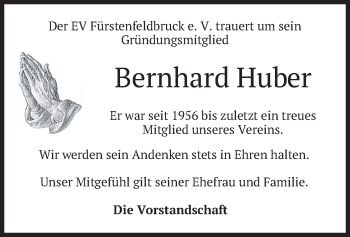 Todesanzeige von Bernhard Huber von merkurtz