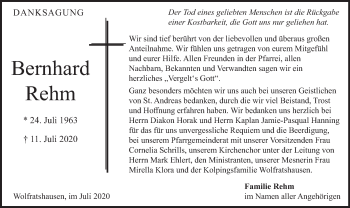 Todesanzeige von Bernhard Rehm von merkurtz