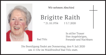 Todesanzeige von Brigitte Raith von merkurtz