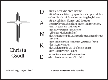 Todesanzeige von Christa Gsödl von merkurtz