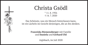 Todesanzeige von Christa Gsödl von merkurtz