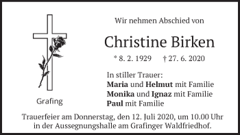 Todesanzeige von Christine Birken von merkurtz