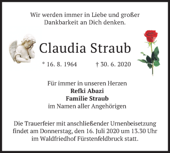 Todesanzeige von Claudia Straub von merkurtz