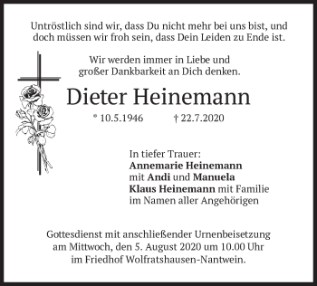 Todesanzeige von Dieter Heinemann von merkurtz