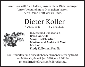 Todesanzeige von Dieter Koller von merkurtz