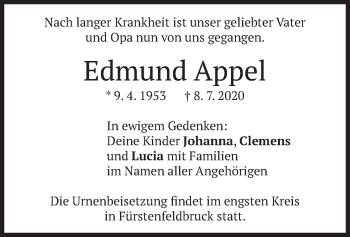 Todesanzeige von Edmund Appel von merkurtz