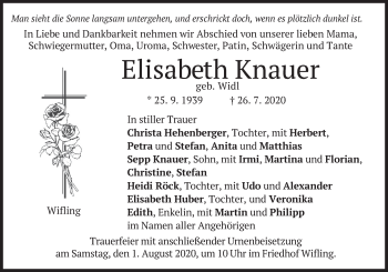 Todesanzeige von Elisabeth Knauer von merkurtz