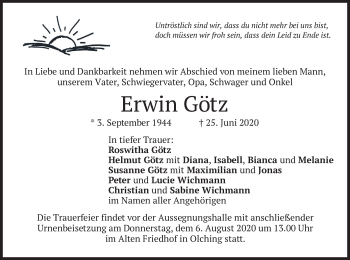 Todesanzeige von Erwin Götz von merkurtz