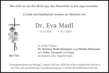 Todesanzeige von Eva Madl von merkurtz