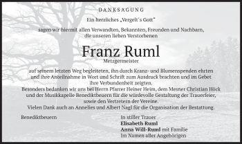 Todesanzeige von Franz Ruml von merkurtz