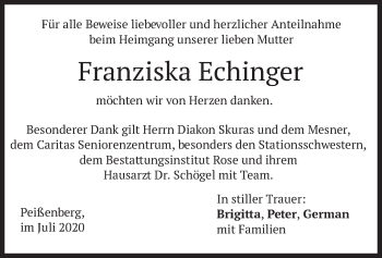 Todesanzeige von Franziska Echinger von merkurtz