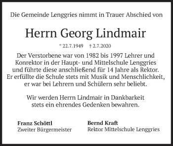 Todesanzeige von Georg Lindmair von merkurtz