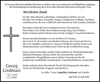 Todesanzeige von Georg Lindmair von merkurtz