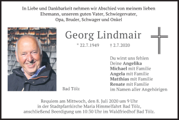 Todesanzeige von Georg Lindmair von merkurtz