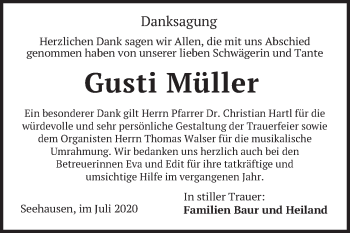 Todesanzeige von Gusti Müller von merkurtz
