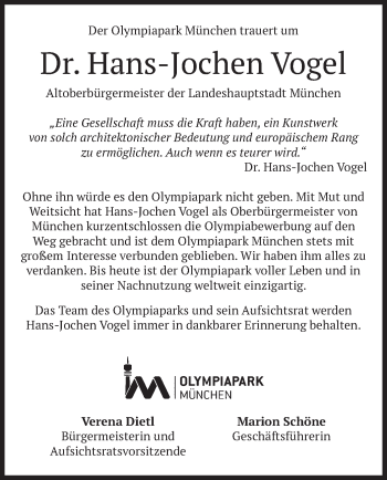 Todesanzeige von Hans-Jochen Vogel von merkurtz