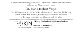 Todesanzeige von Hans-Jochen Vogel von merkurtz