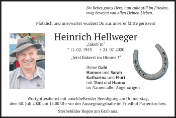Todesanzeige von Heinrich Hellweger von merkurtz