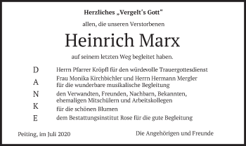 Todesanzeige von Heinrich Marx von merkurtz