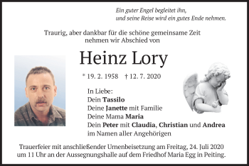 Todesanzeige von Heinz Lory von merkurtz