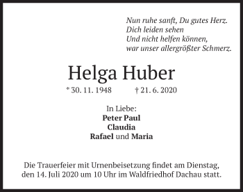 Todesanzeige von Helga Huber von merkurtz