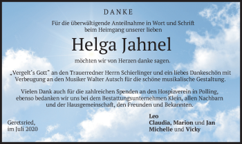 Todesanzeige von Helga Jahnel von merkurtz