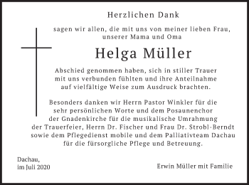 Todesanzeige von Helga Müller von merkurtz