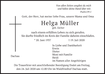 Todesanzeige von Helga Müller von merkurtz